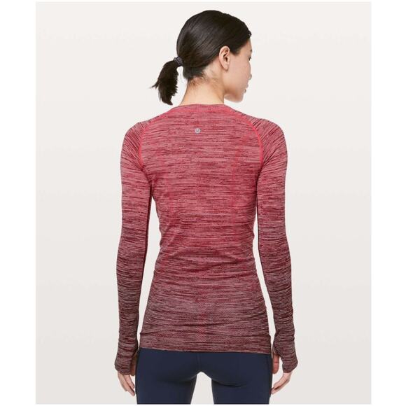 Lululemon Swiftly Tech Long Sleeve Crew Red Alert White Dark Sport Red Black 2 - Picture 4 of 5